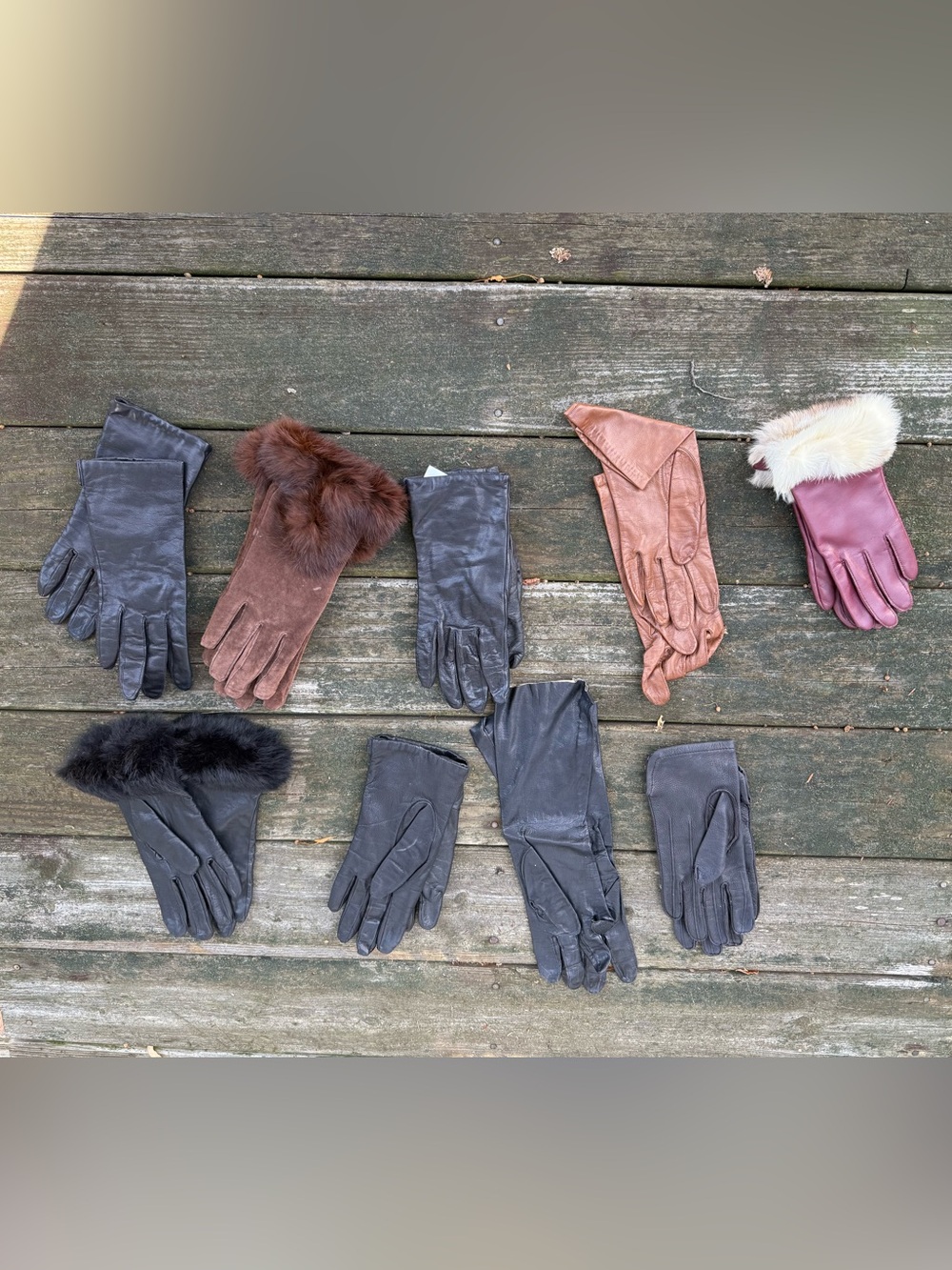 Expensive Vintage Leather / Fur Trim Gloves - Black, Brown, Tan, Burgundy